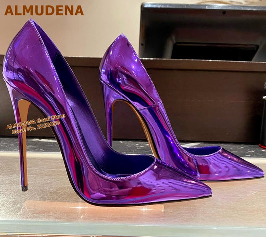Purple Patent Leather Hologram Iridescent 12cm Heel Pointed Toe Shoes
