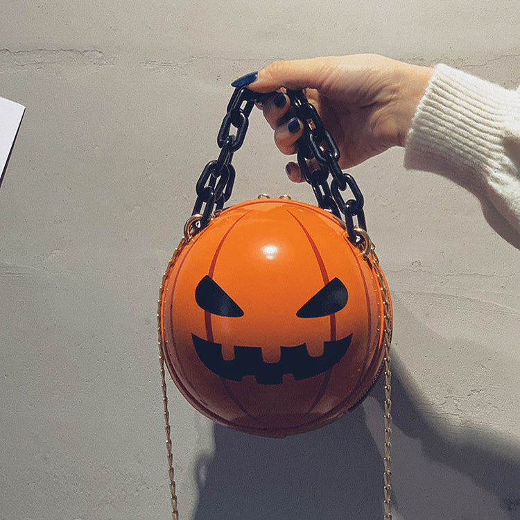 Halloween Pumpkin Ball Handbag With Chain Strap