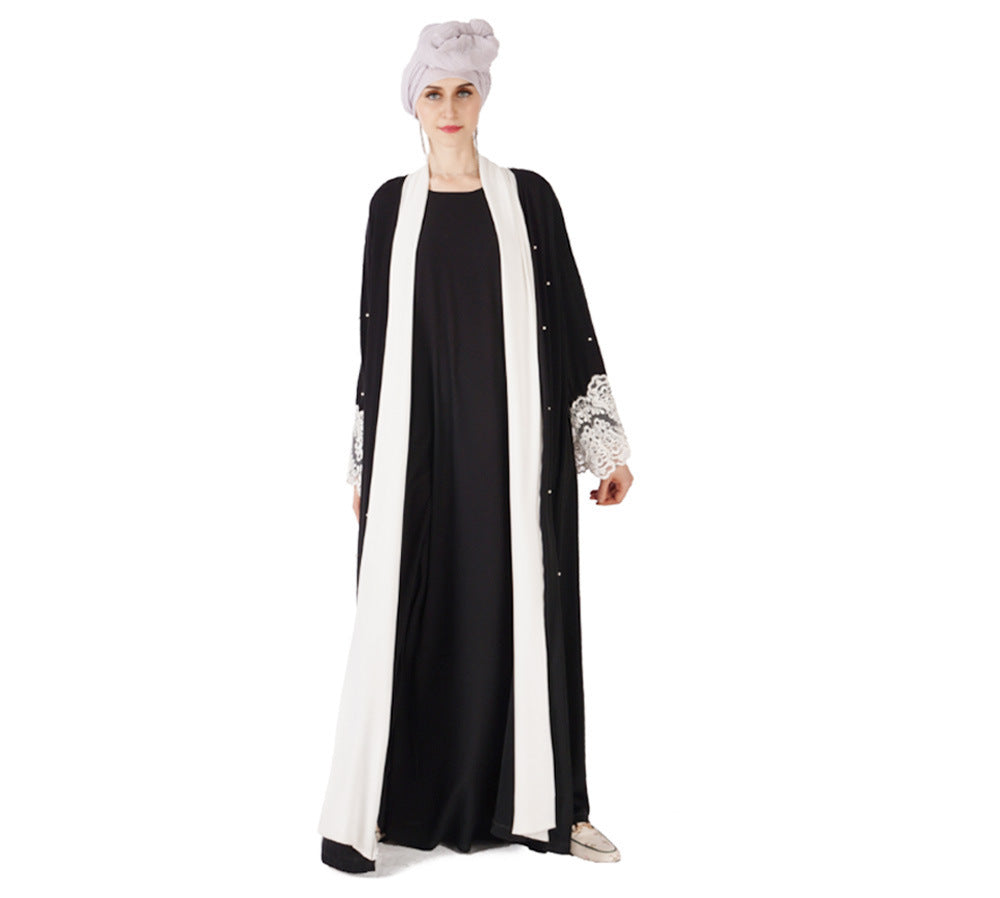 Ladies Black Beaded Muslim Robe With Lace Cuffs - Pleasures and Sins   Pleasures and Sins