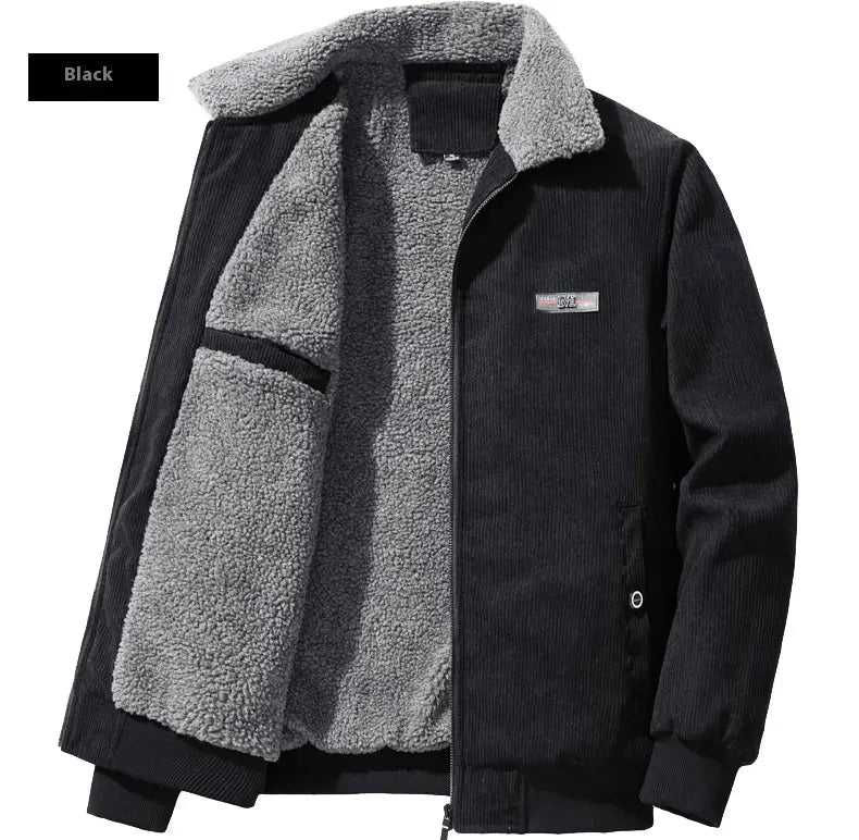 Gray Fleece-lined Corduroy Winter Coat for Men