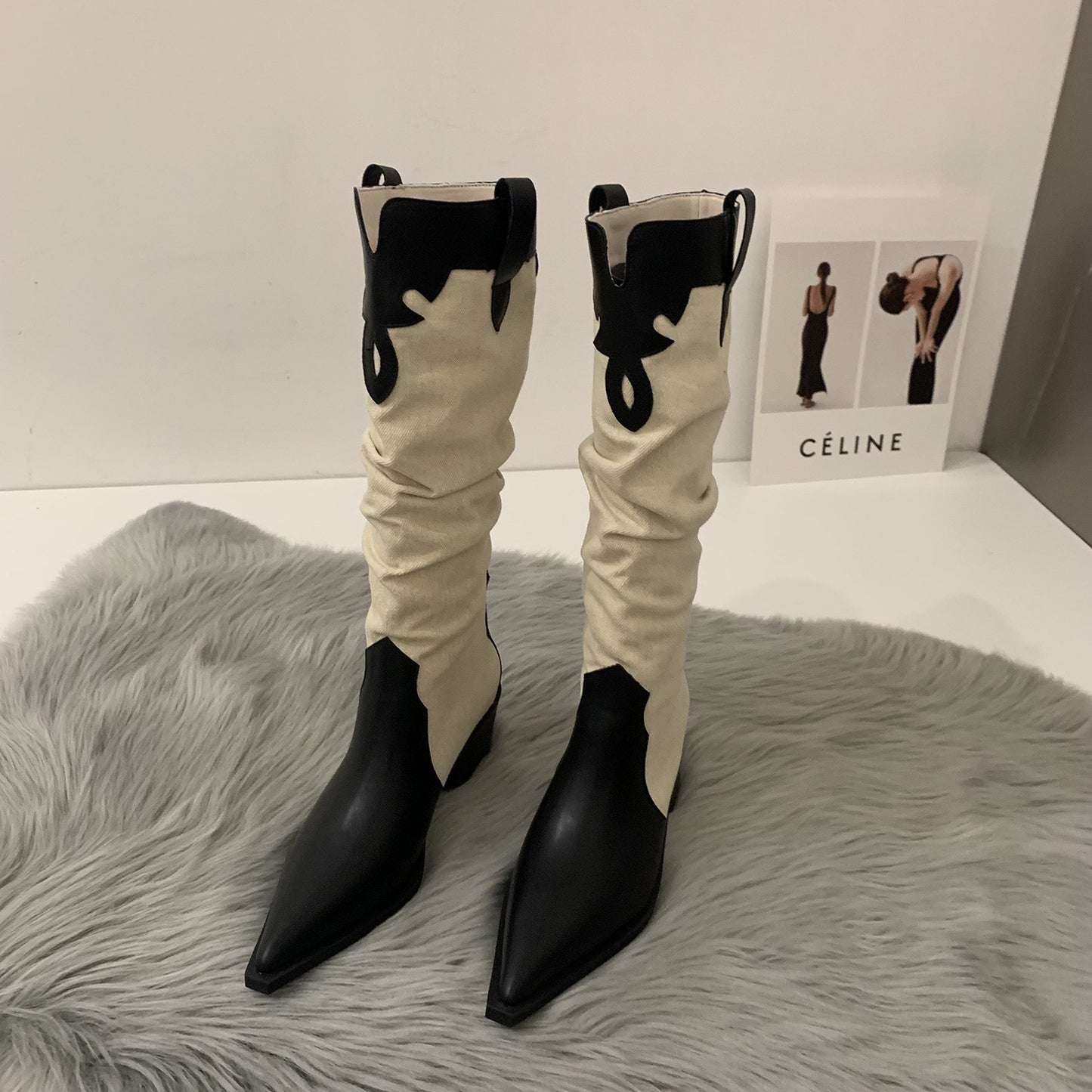 Western Cowboy Boots Low Heel  Pointed Toe Knee High Suede Boots - Pleasures and Sins   Pleasures and Sins