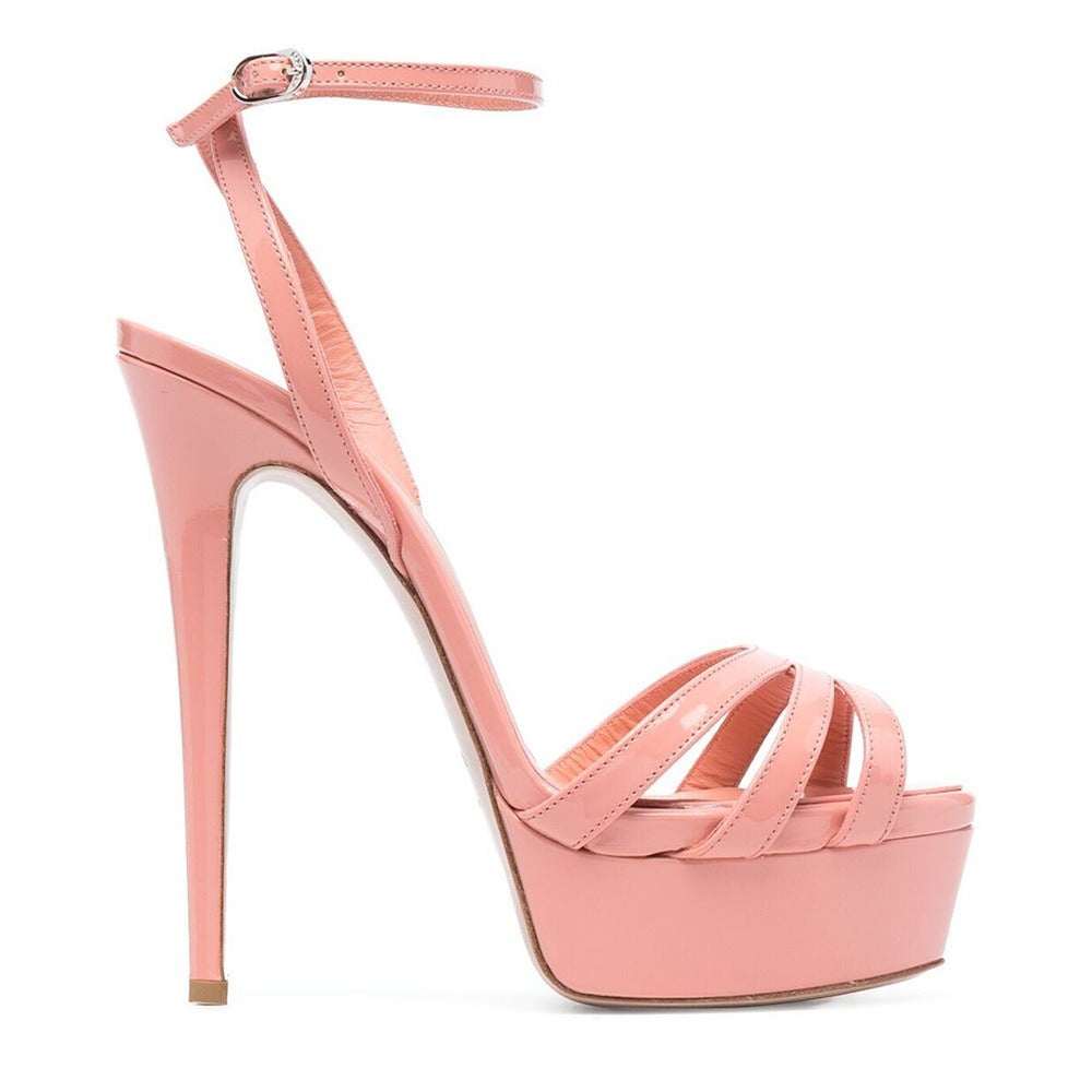 Plus Size Platform Sandals With Round Toe Ankle Buckle and Slim Heels