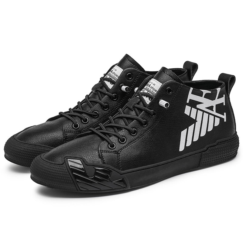 Mens Black Printed High top Sneakers Skateboard Shoes Letters E A - Pleasures and Sins   Pleasures and Sins