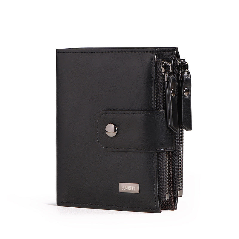 Anti-Theft Business Leather Thin Short Mens  Zipper Wallet - Pleasures and Sins   Pleasures and Sins