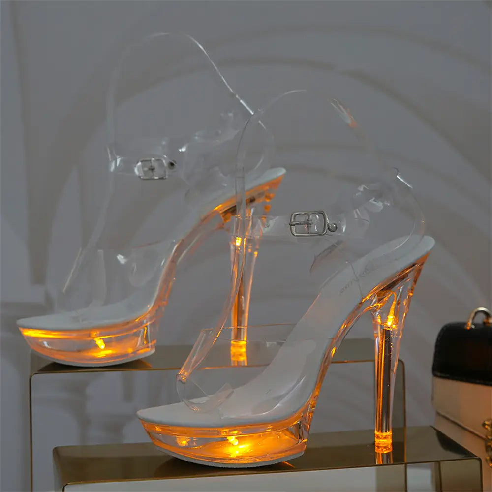 Luminous Stiletto Platform heels with glowing orange lights, perfect for night outings.