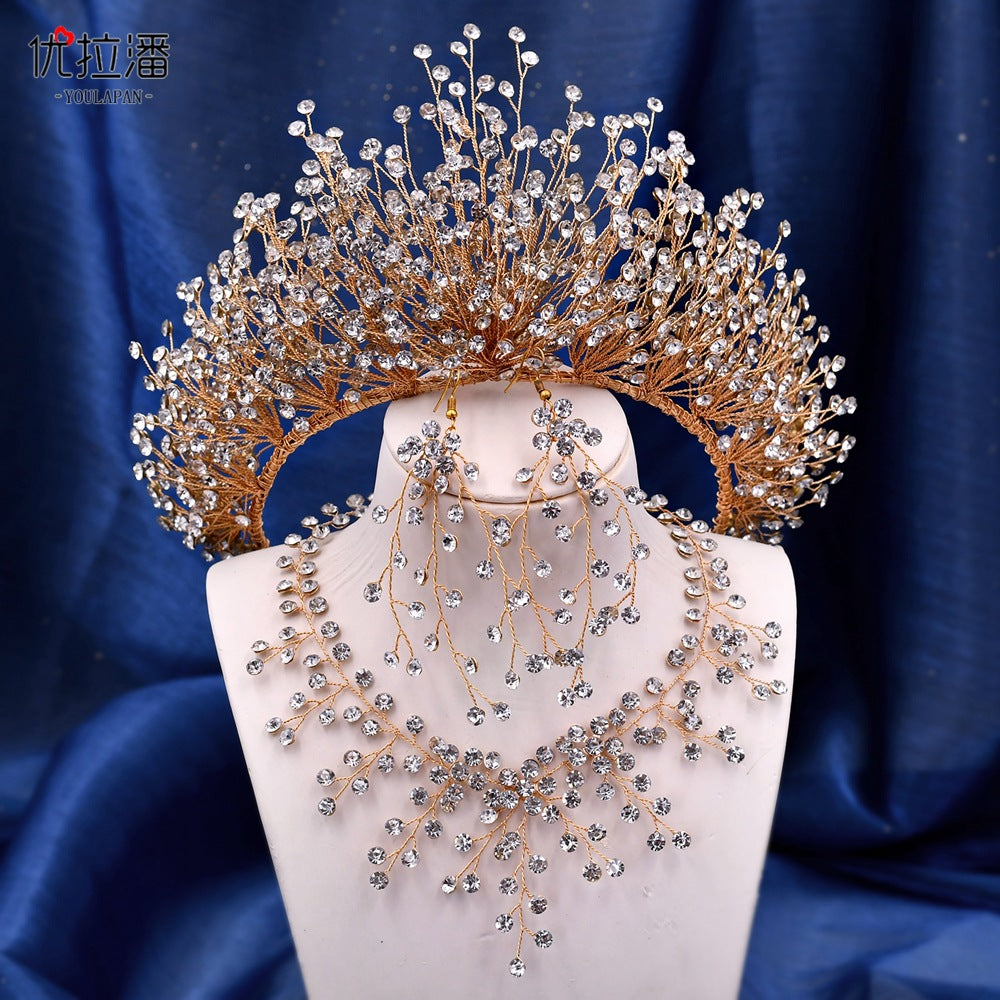 Bridal Headdress Crown Set Colored Diamond Necklace Earrings 3 pc Set - Pleasures and Sins   Pleasures and Sins