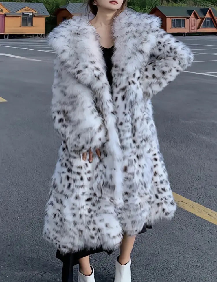 Women’s Knee Length Mink Fur Coat with Leopard Print Style