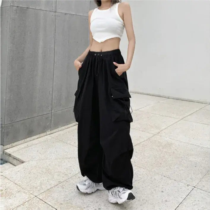 Pantalon large à jambes larges Cargo Baggy Parachute Womens Streetwear