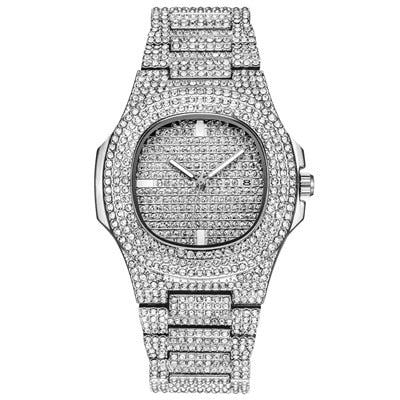 Mens Luxury Diamond Quartz Watch Gold Steel Business Watch Deluxe - Pleasures and Sins   Pleasures and Sins