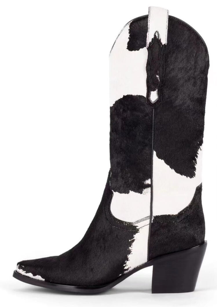 Womens Genuine Leather Pointed Toe Mid Calf Western Boots