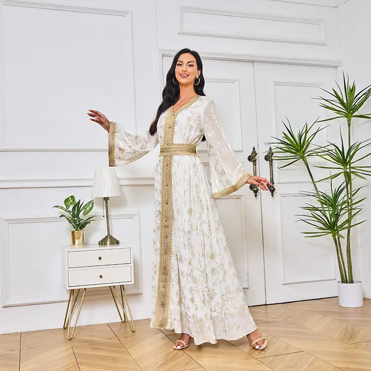 Abendkleid Muslim Blume Goldprägung Mode Robe