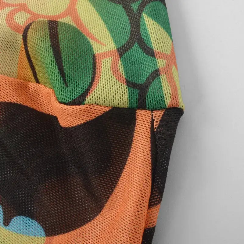 Bodycon à manches longues imprimé 3D cde à motifs multicolores