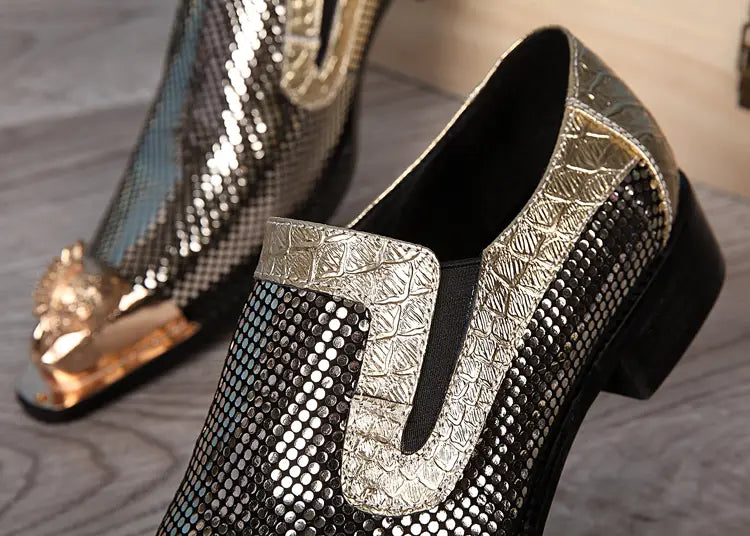 Stylish Metallic Silver and Black Textured Loafer for the Toe Fashion Trend.