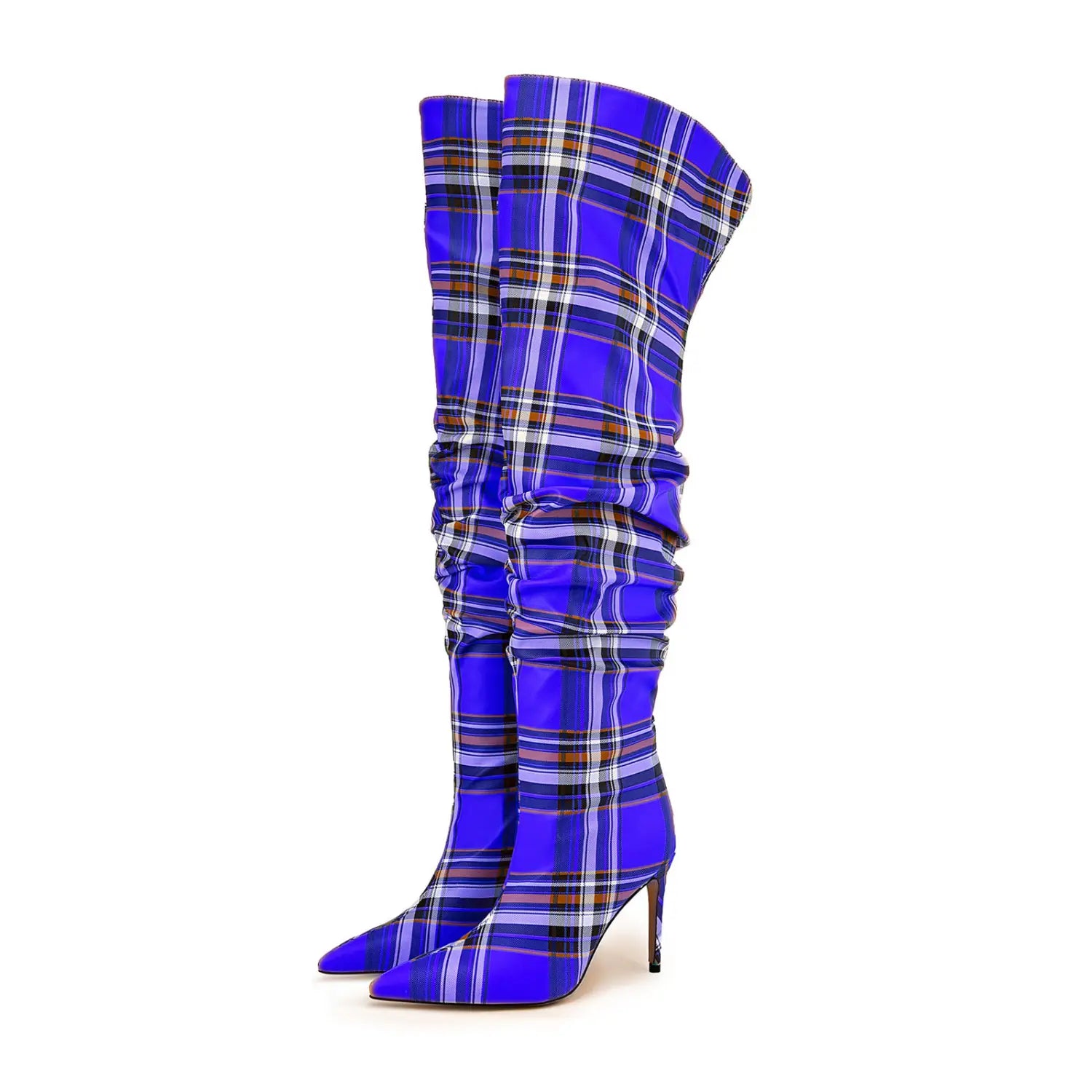 Ladies High Stiletto Heel Tartan Pattern Punk Boots