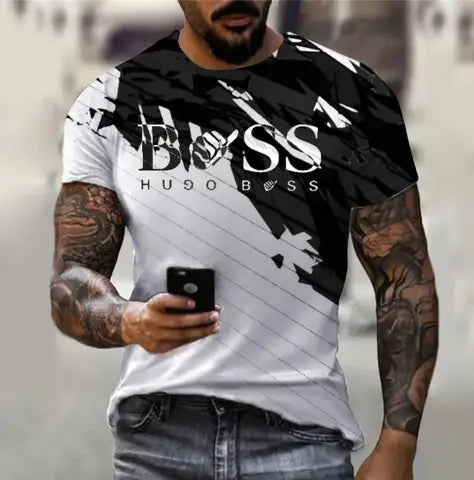 Homme Boss Imprimé Fashion Short Sleeve Casual Tee Shirt