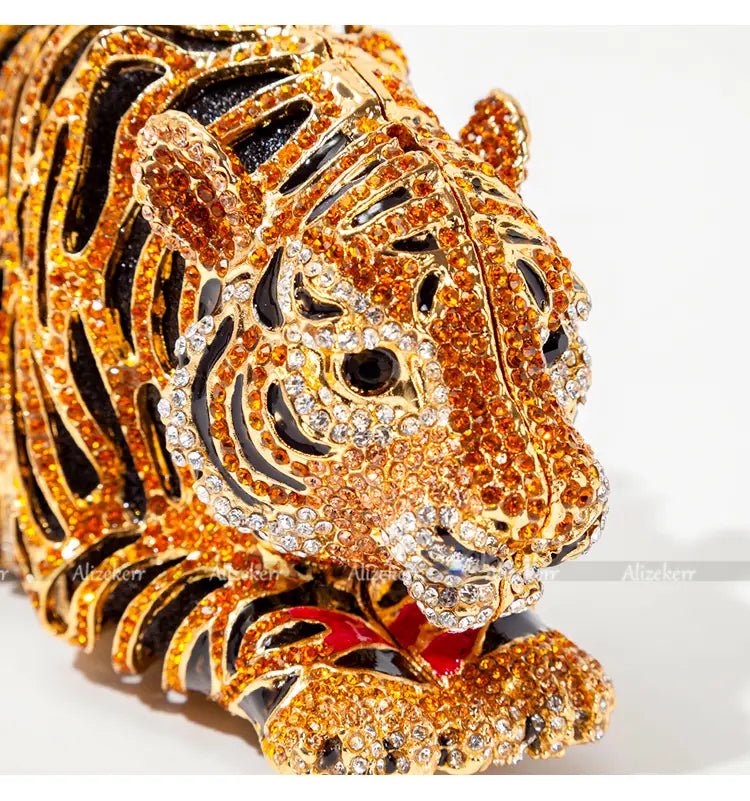 Metal Bling RhinestoneTiger Evening Luxury Clutch Bag