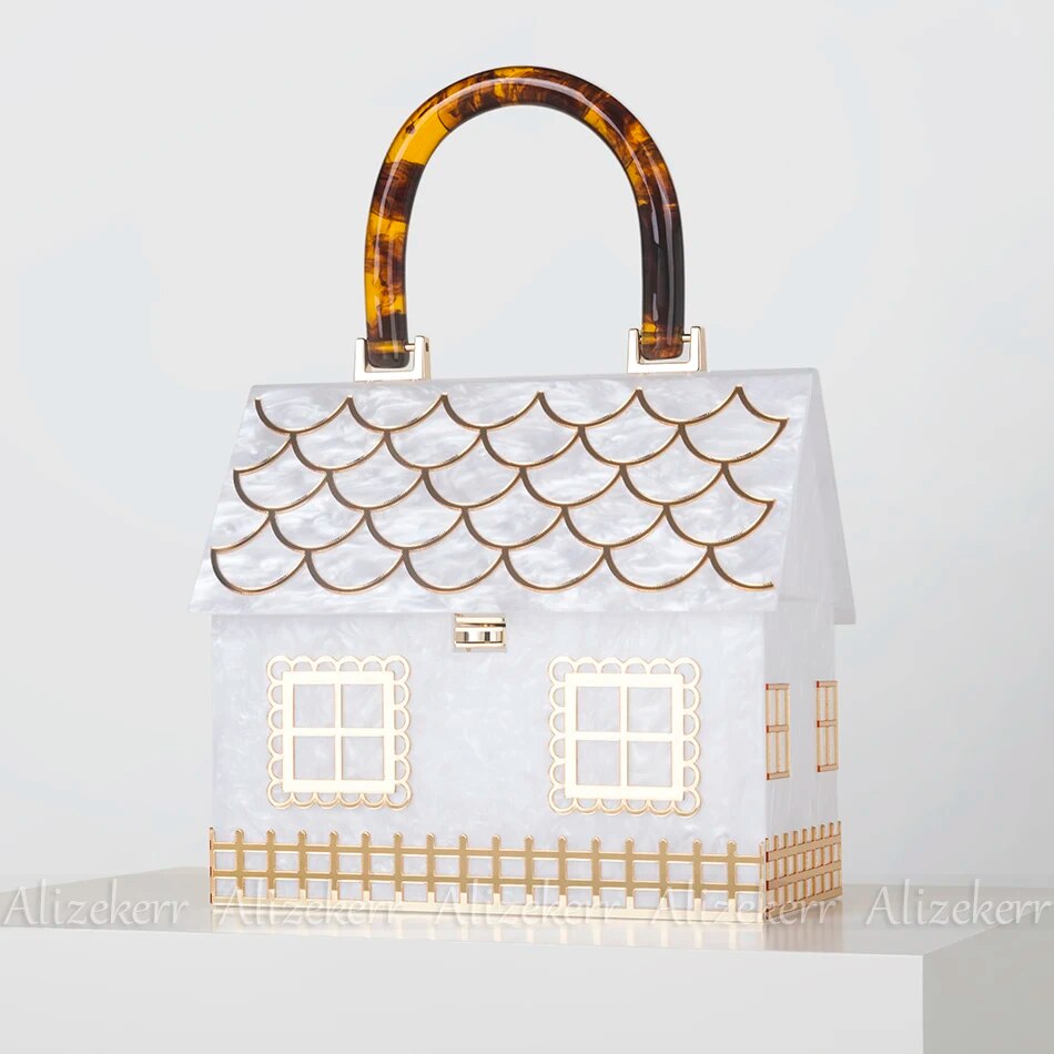 Ladies Luxury Designer Acrylic Handle House Shaped Handbag - Pleasures and Sins   Pleasures and Sins