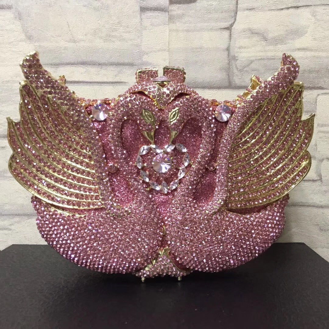 Kissing Swans studded diamond dinner bag, banquet full diamond bag - Pleasures and Sins   Pleasures and Sins