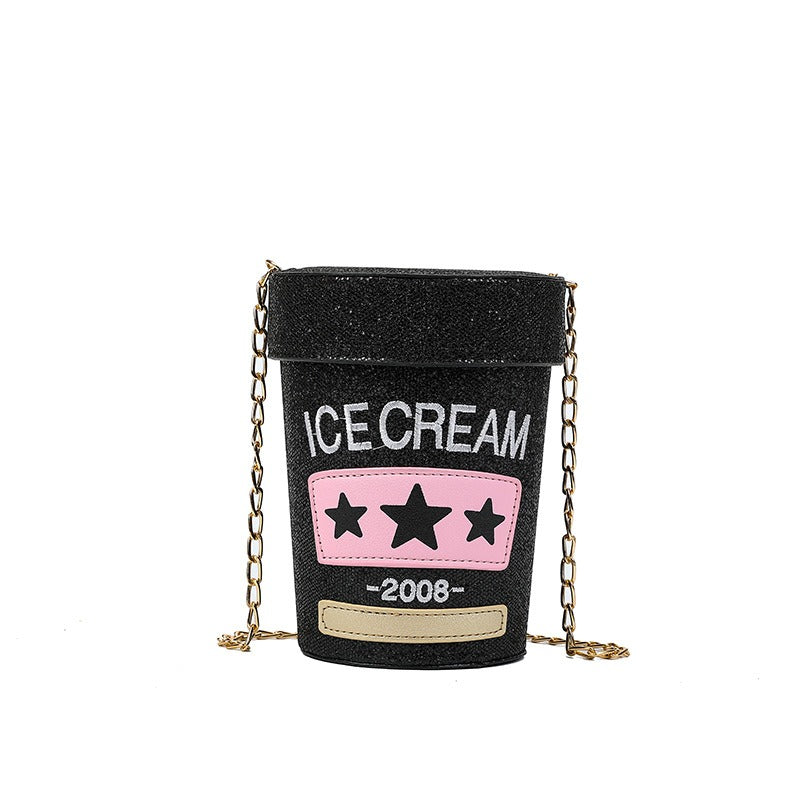 Sequin crossbody small round bag In shape of ice cream pot design - Pleasures and Sins   Pleasures and Sins