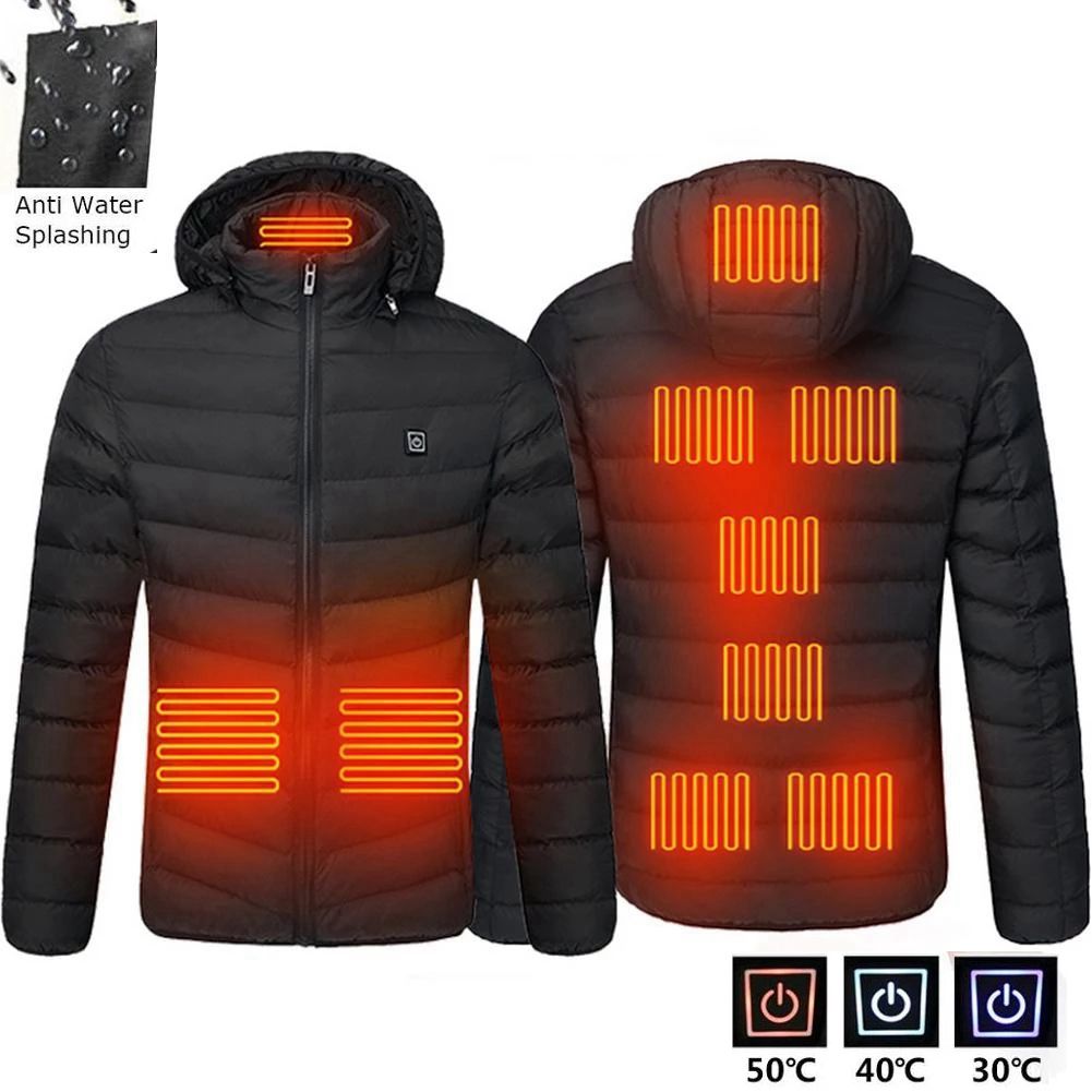 Mens Winter Warm USB Heated Jacket Thermostat Hooded Waterproof Jacket - Pleasures and Sins   Pleasures and Sins