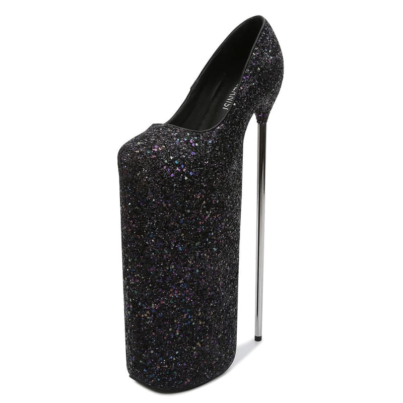 30cm Women Sexy Fetish Party Dress Bling Glittered High Heels Stripper Bride Pumps Platform Shoes In Black, Silver, Red Or Gold - Pleasures and Sins