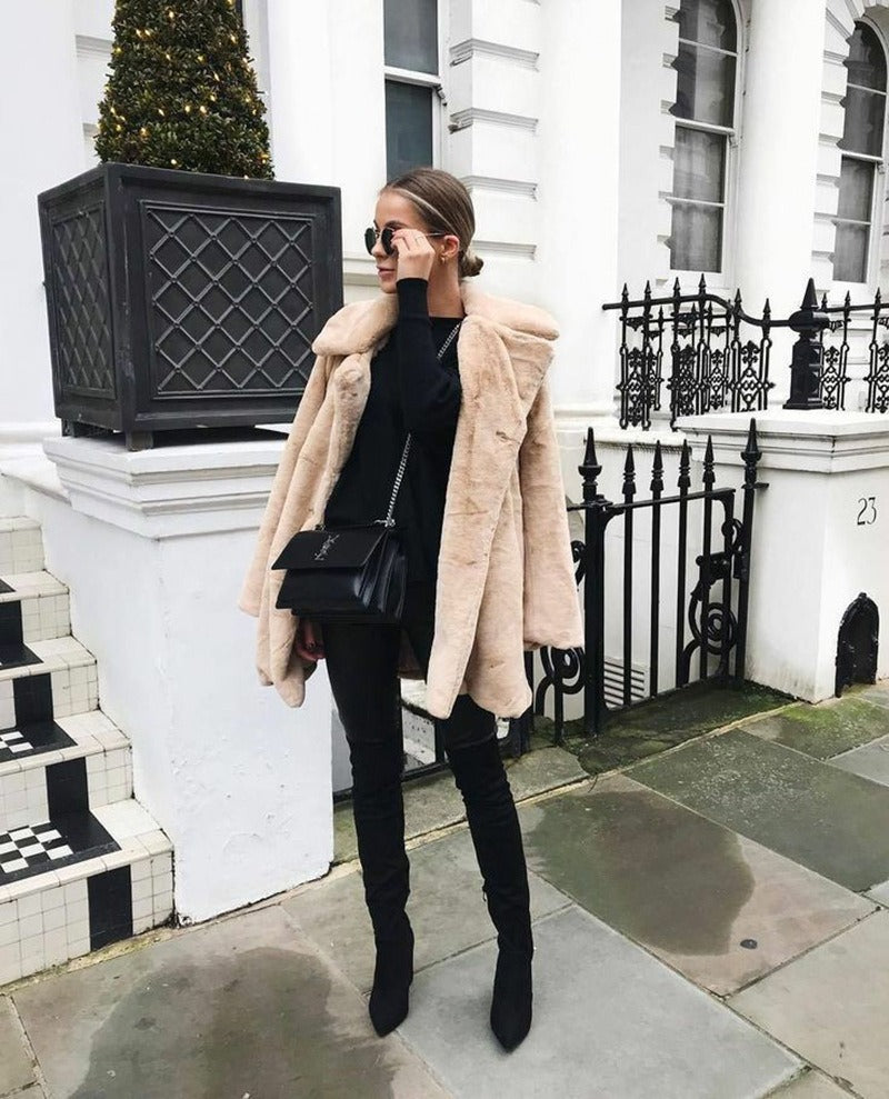 Fur plush warm loose jacket with thick collar and fur coat