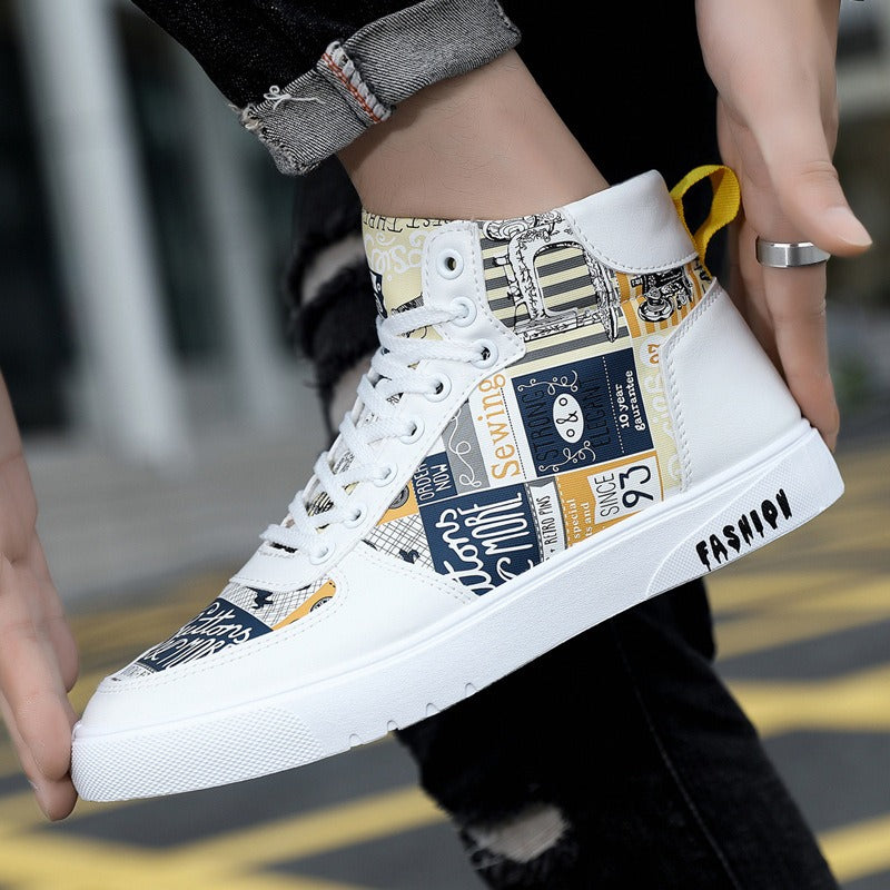 Trendy Mens Graffiti High Top Casual Sports Shoes - Pleasures and Sins   Pleasures and Sins