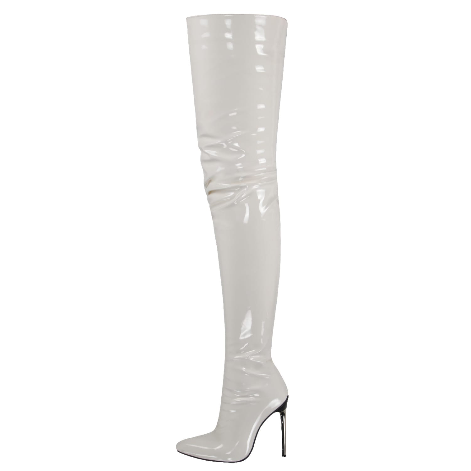 Pointy Side Zipper Patent Leather Stiletto Boots Over