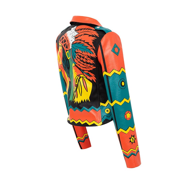 Motorrad-Pu-Lederjacke mit Graffiti-Print und Nieten