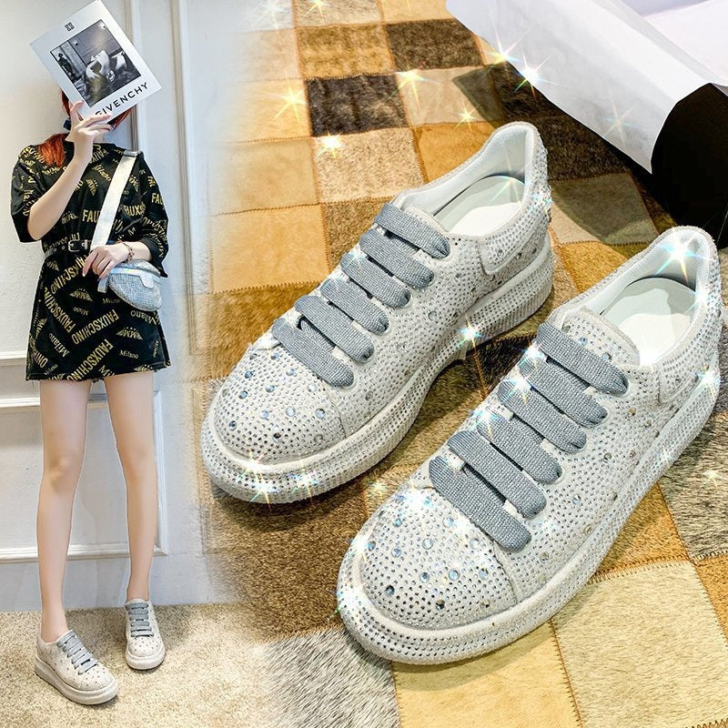 Ladies Full Rhinestone Bling Thick Sole Lace Up Leisure shoes - Pleasures and Sins   Pleasures and Sin