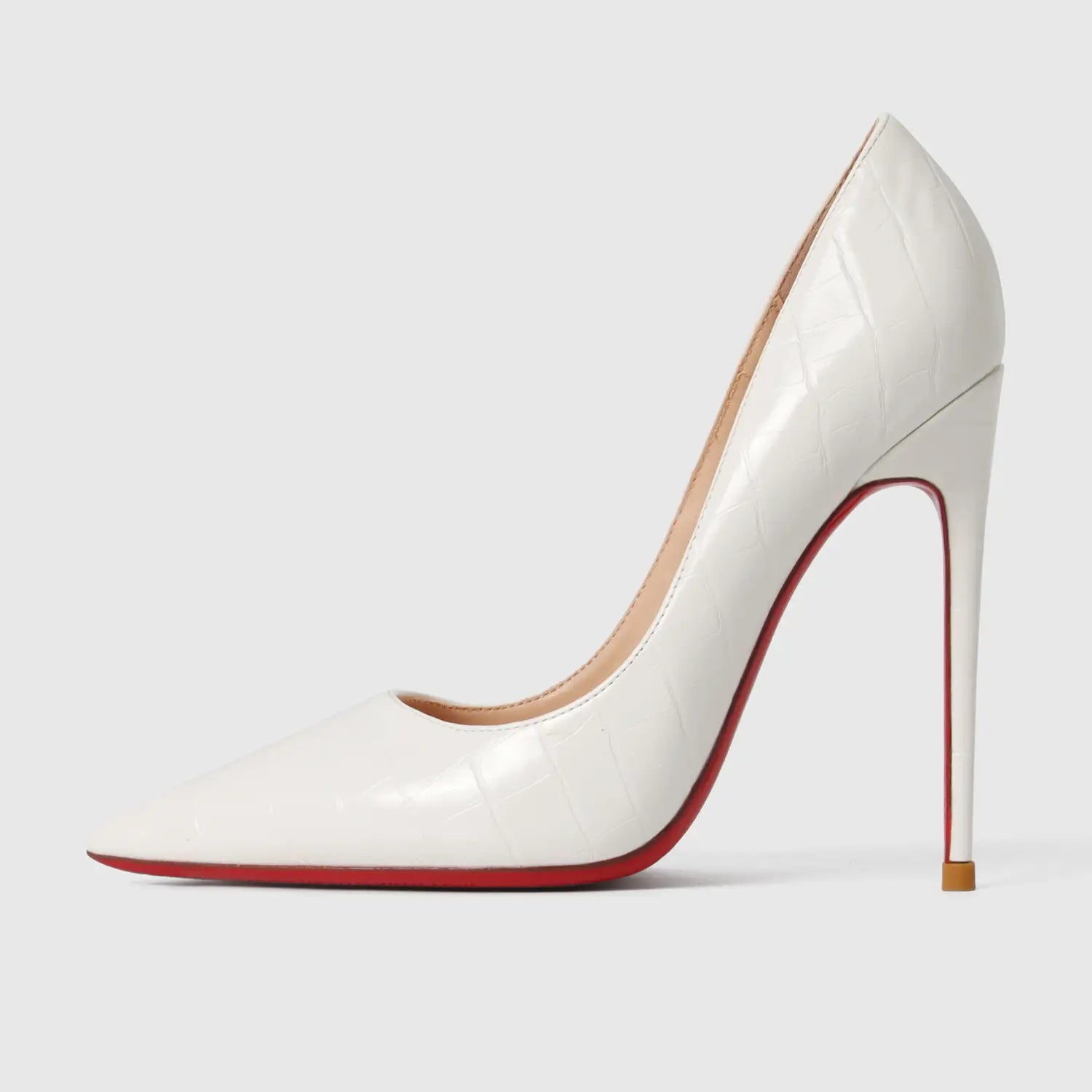 Stylish Women’s White Patent Leather High Heel Pump with Red Sole for Elevated Fashion