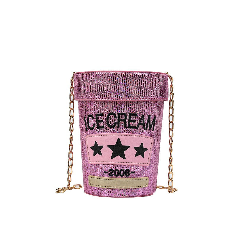 Sequin crossbody small round bag In shape of ice cream pot design - Pleasures and Sins   Pleasures and Sins