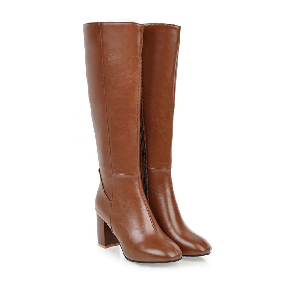 Women's British style thick soled high-heeled knee high boots