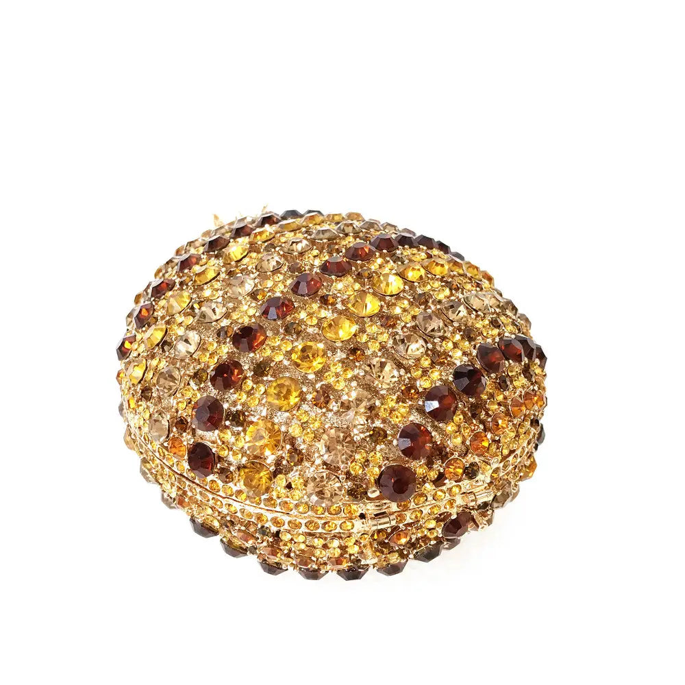 Ornate oval brooch with amber and brown rhinestones for a Pineapple Shaped Crystal Bag