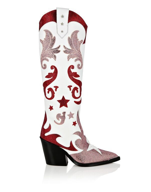 Rhinestone Patchwork Pointed Toe Cowboy Boots Bling  High Wedge Heel - Pleasures and Sins   Pleasures and Sins