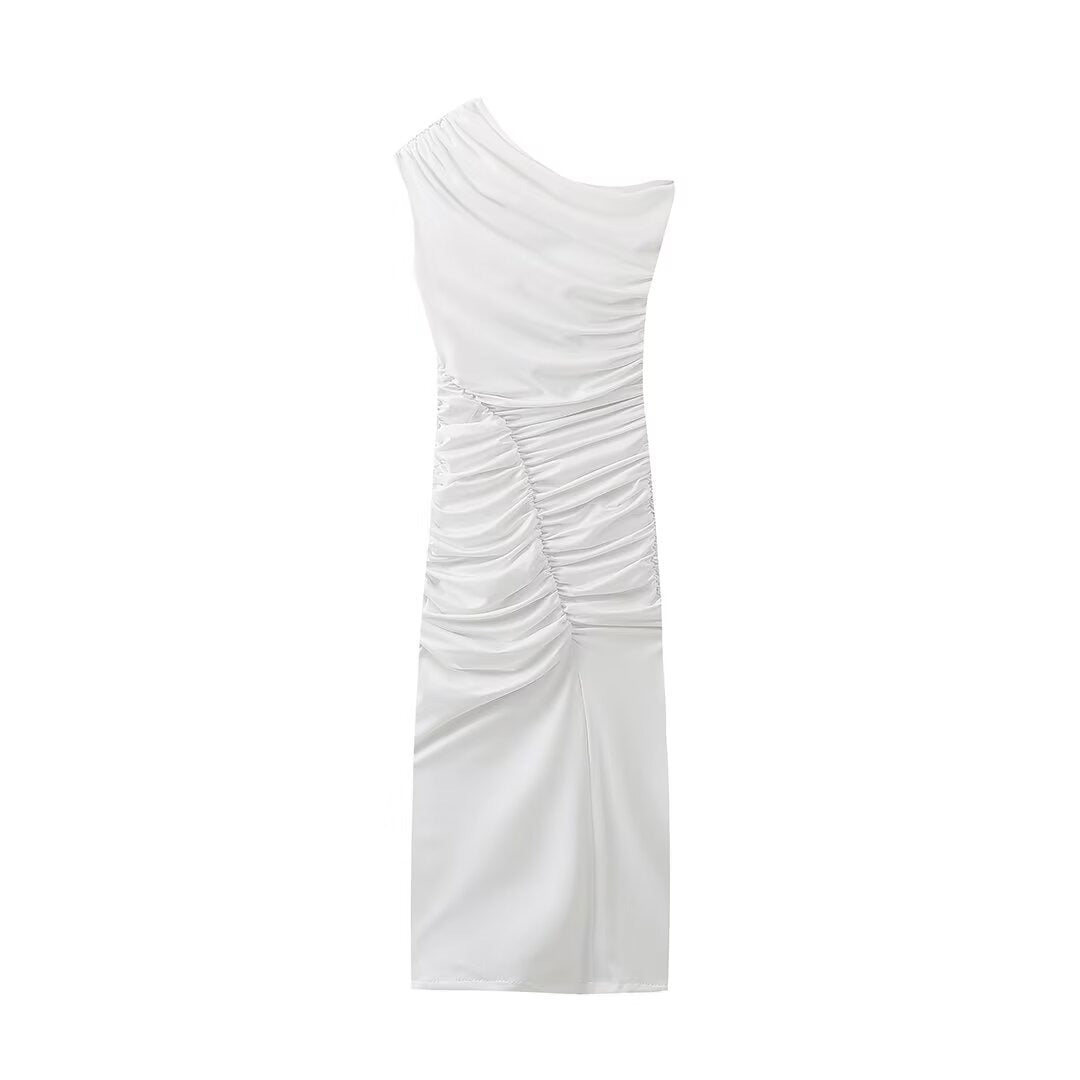 Sexy women's front split pleated decoration elasticated asymmetrical sleeveless dress - Pleasures and Sins   Pleasures and Sins