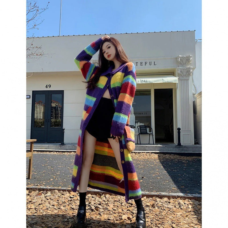 Rainbow Striped Sweater Coat Womens Autumn and Winter - Pleasures and Sins   Pleasures and Sins