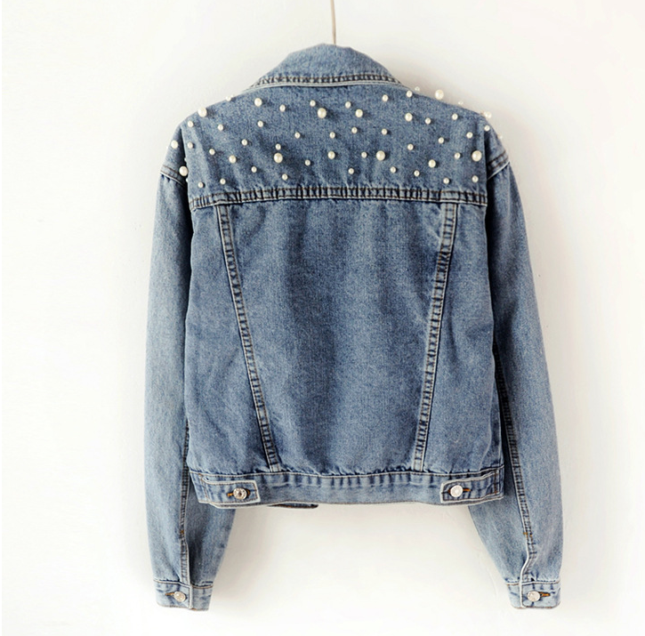 Womens Western Denim Jacket Full Sleeve Loose Button and Pearls - Pleasures and Sins   Pleasures and Sins