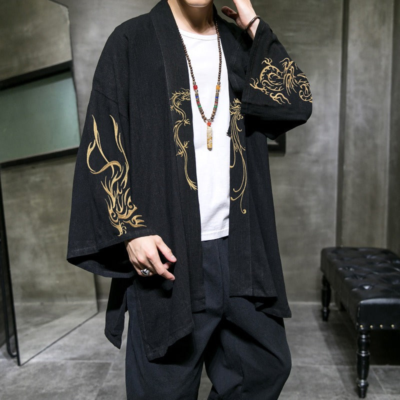 Mens Chinese Style clothing Cotton and Linen Embroidered Cardigan - Pleasures and Sins   Pleasures and Sins