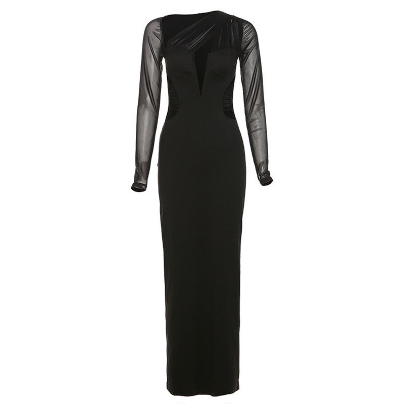 Womens Long sleeved Diagonal Neck Cut Out Tight Fit Dress - Pleasures and Sins   Pleasures and Sins