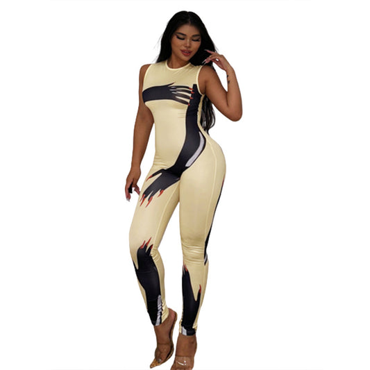 Ladies Skin Tight Jumpsuit Casual Crew Neck Sleeveless Body-shaping - Pleasures and Sins   Pleasures and Sins