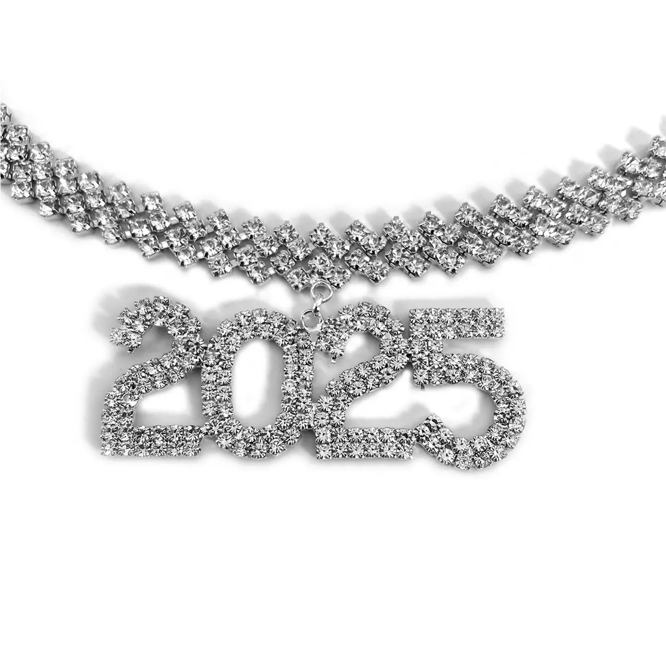 Diamond 2025 Year Necklace on Pearl Choker for Hip-hop Vibes