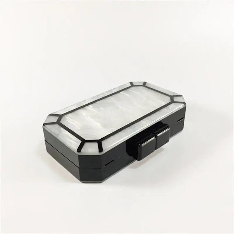 Rugged black and silver GPS tracking device in Art Deco Design Womens Acrylic Evening Bag