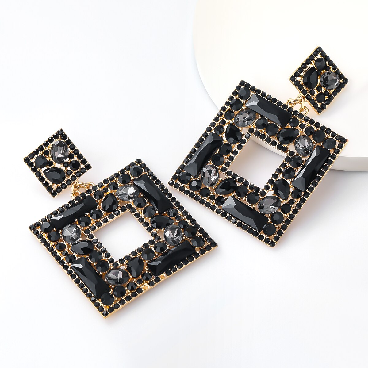 Flash Multi-layer Square Diamond Rhinestone Full Diamond Earrings - Pleasures and Sins   Pleasures and Sins