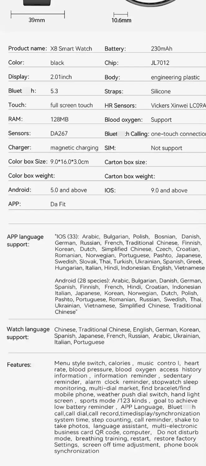 Smartwatch Bluetooth call heart rate and blood pressure