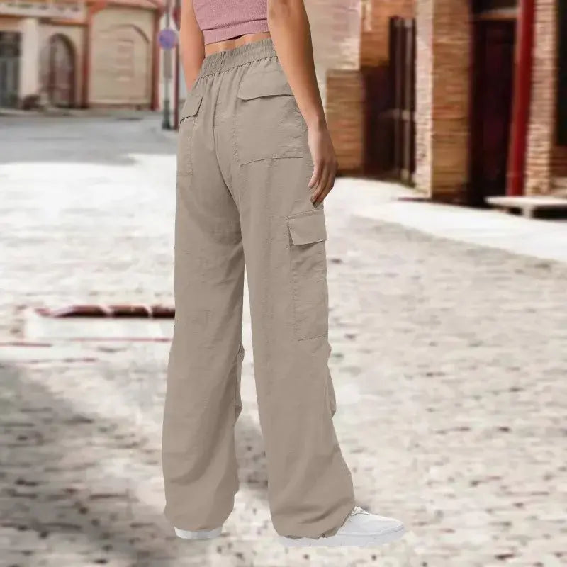 Multi Pocket Cargohose Damen Hohe Taille Locker Lässig