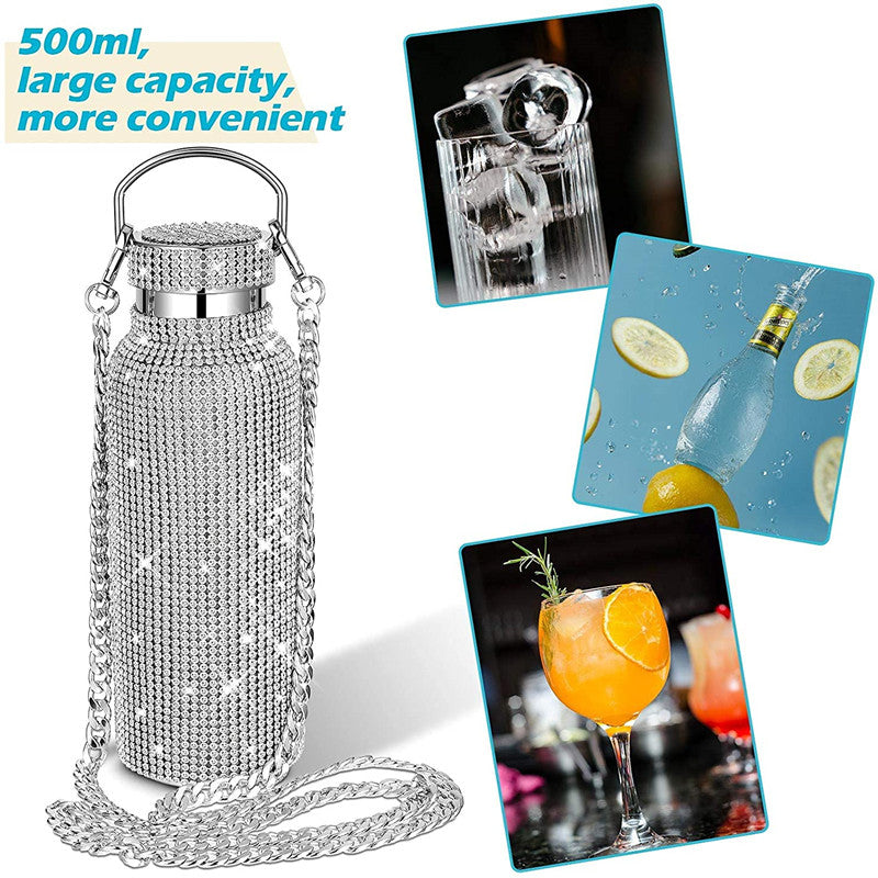 Rhinestone Encrusted Vacuum Flask High Capacity Stainless Steel Bag - Pleasures and Sins   Pleasures and Sins