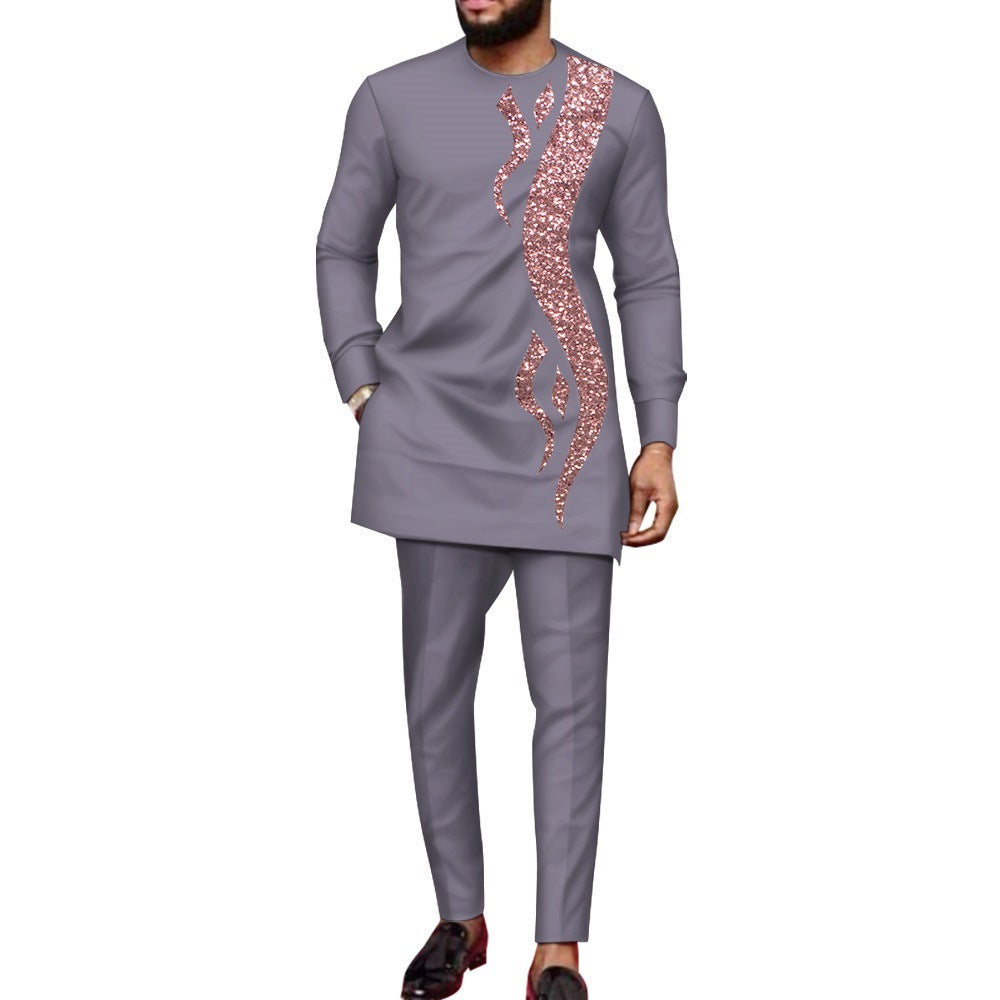 Men's African Fashionable Sequin Stitch Business Suit In 9 Designs