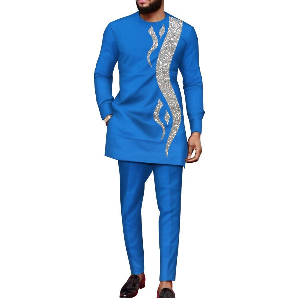 Men's African Fashionable Sequin Stitch Business Suit In 9 Designs