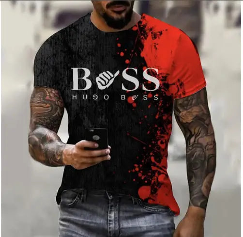 Homme Boss imprimé Fashion Short Sleeve Casual Tee Shirt